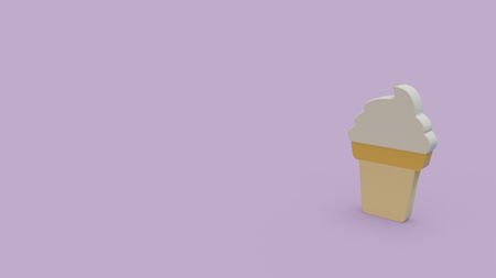 3d icon of vanilla ice cream in cone isolated on light violet backgroundの写真素材