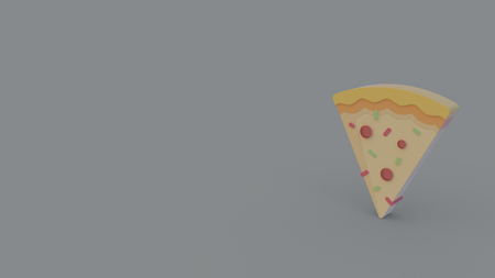 3d icon of one piece of pizza isolated on dark gray backgroundの写真素材