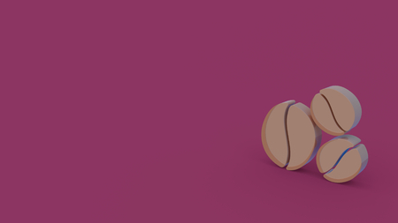 3d icon of three coffee beans isolated on violet backgroundの写真素材