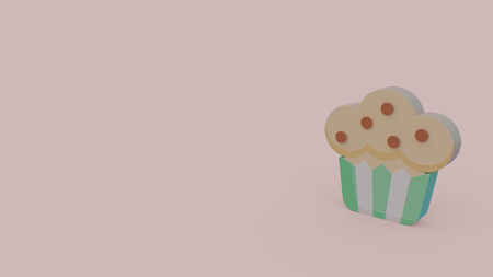 3d icon of chocolate muffin in white blue paper basket isolated on gray backgroundの写真素材