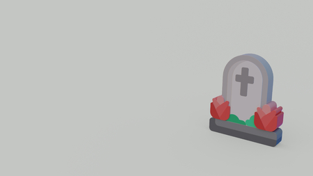 3d icon of gray tombstone with cross and roses isolated on light gray backgroundの写真素材