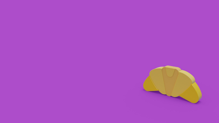 3d icon of yellow croissant isolated on violet backgroundの写真素材