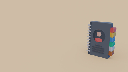 3d icon of dark diary with contacts symbol isolated on beige backgroundの写真素材