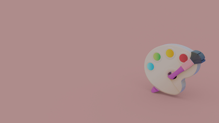 3d icon of palette with paints and brush isolated on light violet backgroundの写真素材