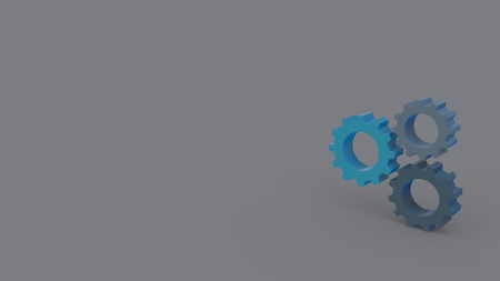 3d icon of three geared wheels isolated on dark gray backgroundの写真素材