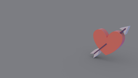 3d icon of heart pierced with arrow isolated on dark gray background