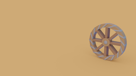 3d icon of ancient wooden windmill with eight spokes isolated on light brown backgroundの写真素材