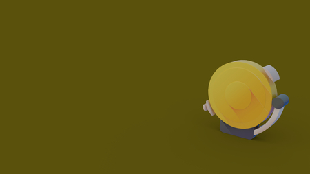 3d icon of yellow round school bell isolated on green background