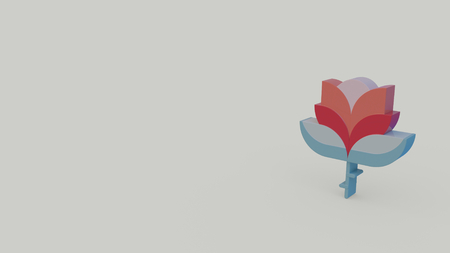 3d icon of red blue paper flower isolated on gray backgroundの写真素材