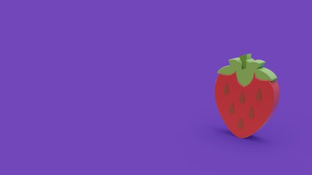3d icon of strawberry isolated on dark violet backgroundの写真素材