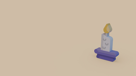 3d icon of old candle on violet stand isolated on beige backgroundの写真素材