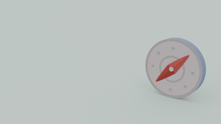 3d icon of gray compass with red needle isolated on gray backgroundの写真素材