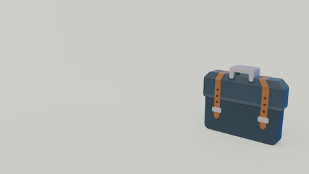 3d icon of dark gray briefcase with two brown leather straps isolated on gray backgroundの写真素材