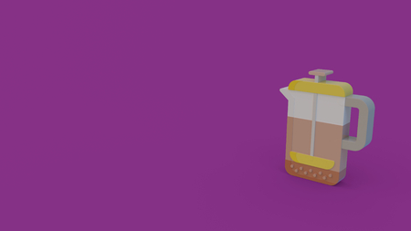 3d icon of french press kettle with coffee isolated on violet backgroundの写真素材
