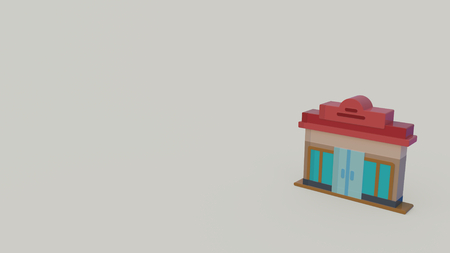 3d icon of shop with red roof isolated on gray backgroundの写真素材