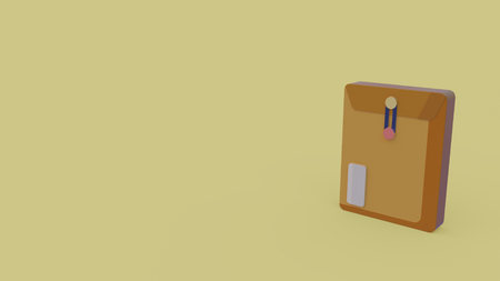 3d icon of brown paper envelope isolated on yellow backgroundの写真素材