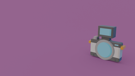 3d icon of camera isolated on violet backgroundの写真素材