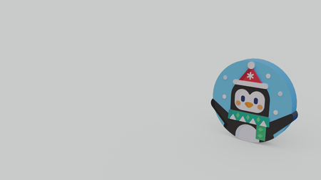 3d icon of penguin with red hat and green scarf isolated on gray backgroundの写真素材
