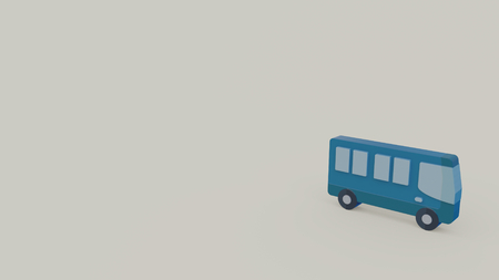 3d icon of blue bus isolated on gray backgroundの写真素材