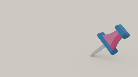 3d icon of pink blue push pin isolated on light gray backgroundの写真素材