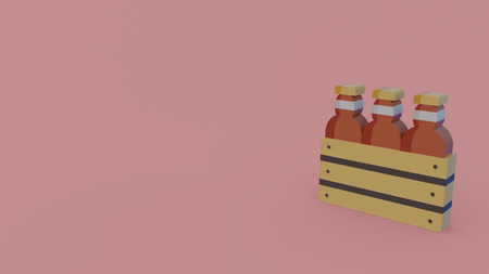 3d icon of three beer bottles in box isolated on pink backgroundの写真素材