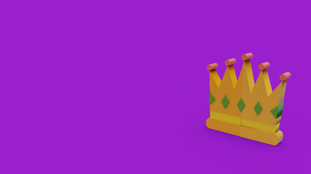 3d icon of yellow party crown isolated on violet backgroundの写真素材