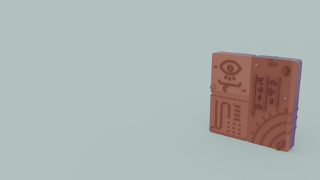 3d icon of brown desk with hieroglyphs isolated on light blue background