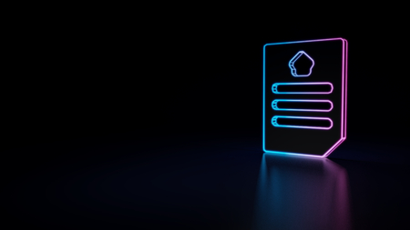 3d icon of blue violet neon document isolated on black backgroundの写真素材