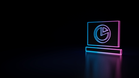 3d icon of blue violet neon monitor with chart isolated on black backgroundの写真素材
