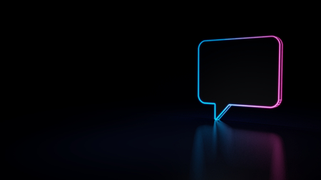 3d icon of blue violet neon comment bubble isolated on black backgroundの写真素材