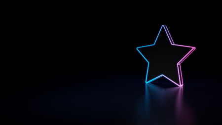 3d icon of blue violet neon star isolated on black backgroundの写真素材