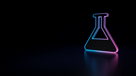 3d icon of blue violet neon beaker with liquid inside isolated on black backgroundの写真素材