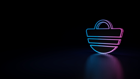 3d icon of blue violet neon beach bag isolated on black backgroundの写真素材