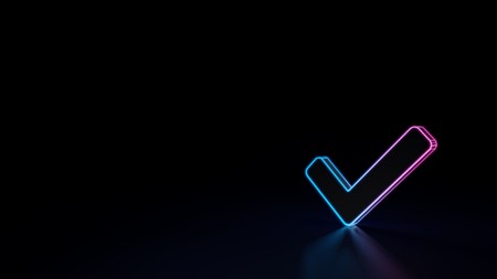 3d icon of blue violet check symbol isolated on black backgroundの写真素材