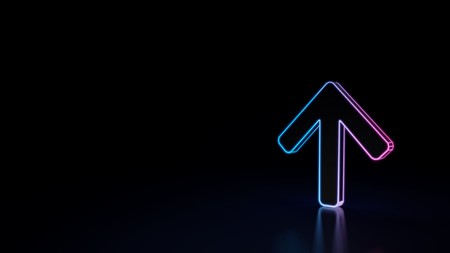 3d icon of blue violet up arrow isolated on black backgroundの写真素材