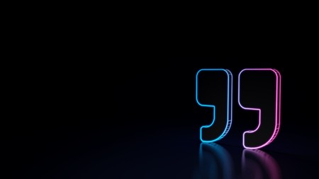 3d icon of blue violet quote right isolated on black backgroundの写真素材