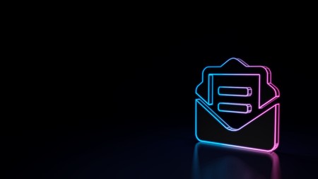 3d icon of blue violet envelope with letter isolated on black backgroundの写真素材