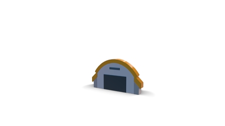 3d icon of hangar with semicircle roof isolated on white backgroundの写真素材