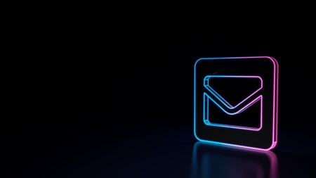 3d icon of blue violet envelope in square isolated on black backgroundの写真素材
