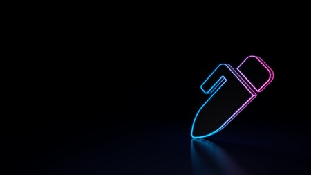 3d icon of blue violet pen isolated on black backgroundの写真素材