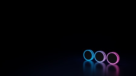 3d icon of blue violet three horizontal circles isolated on black background