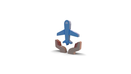 3d icon of plane in hands isolated on white backgroundの写真素材