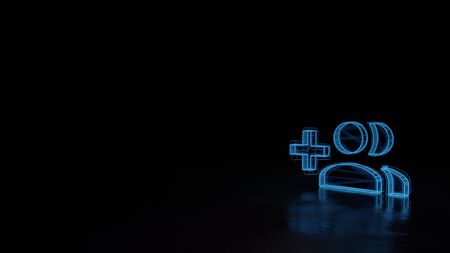 3d techno neon blue glowing wireframe with glitches symbol of create group button isolated on black background with distorted reflection on floorの写真素材