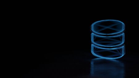 3d techno neon blue glowing wireframe with glitches symbol of database isolated on black background...