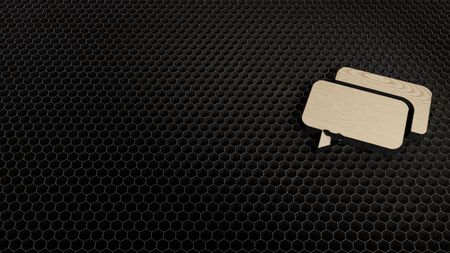 laser cut plywood 3d symbol of two rectangular rounded chat bubbles render on metal honeycomb inside laser engraving machine backgroundの写真素材