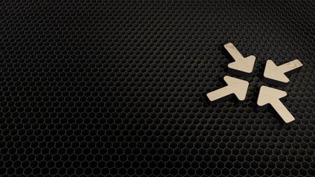 laser cut plywood 3d symbol of compress arrows alt render on metal honeycomb inside laser engraving machine backgroundの写真素材