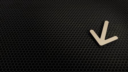 laser cut plywood 3d symbol of down arrow render on metal honeycomb inside laser engraving machine backgroundの写真素材