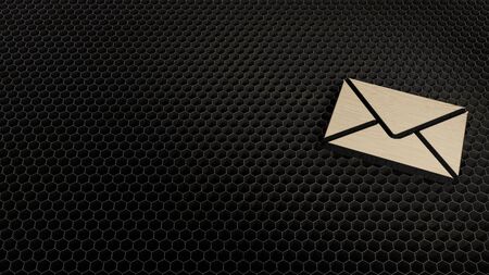laser cut plywood 3d symbol of paper close envelope render on metal honeycomb inside laser engraving machine backgroundの写真素材