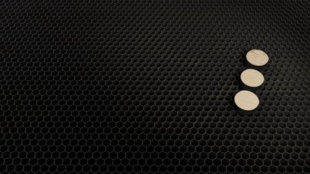 laser cut plywood 3d symbol of ellipsis vertical render on metal honeycomb inside laser engraving machine backgroundの写真素材