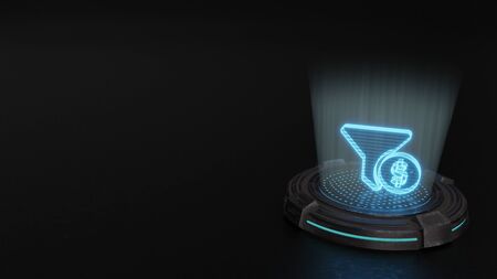blue stripes digital laser 3d hologram symbol of funnel and dollar coin render on old metal sci-fi pad backgroundの写真素材